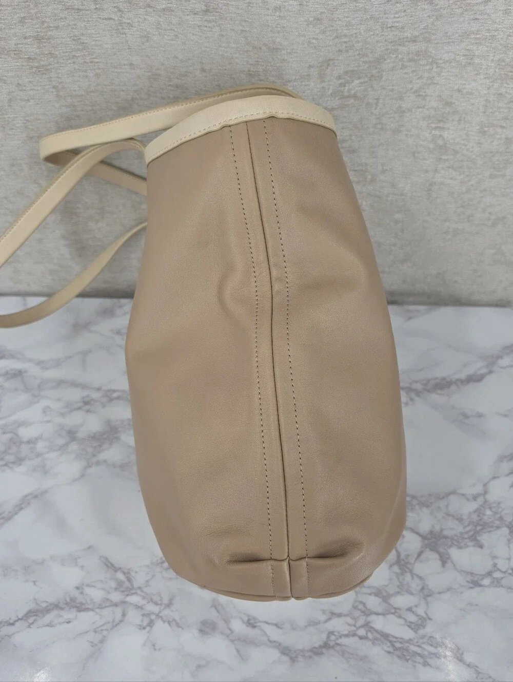 Coach Bea Neutral Two-Tone Ivory & Taupe Leather Top Zip Tote Bag